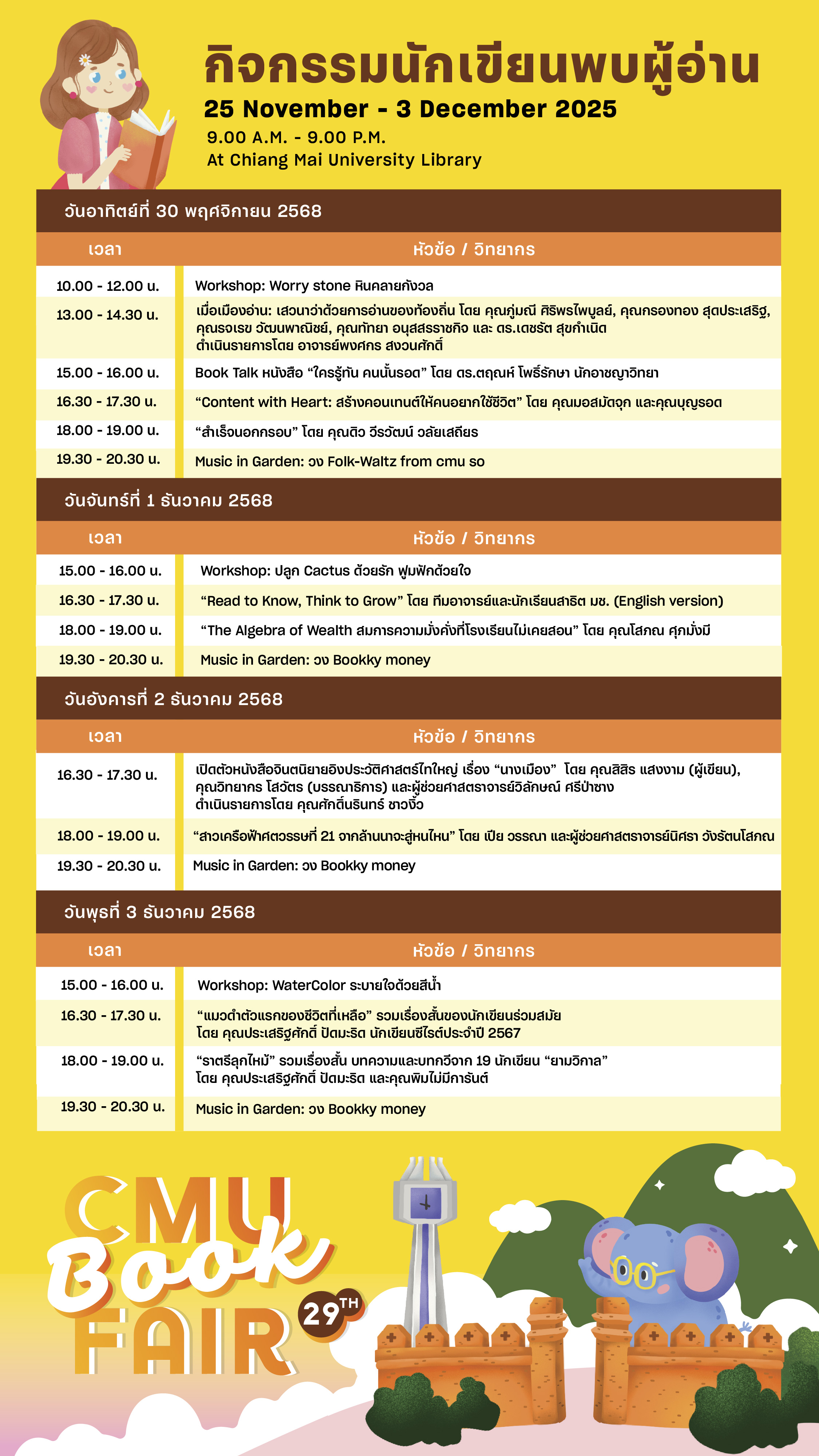ตารางกิจกรรมนักเขียนพบผู้อ่าน CMU Book Fair